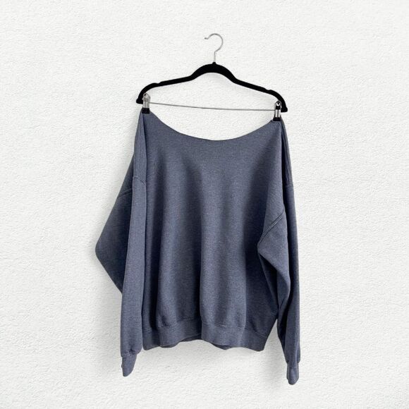Denver Colorado Oversized Off the Shoulder Sweatshirt in Blue - Picture 6 of 7